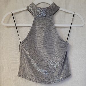 NWOT Topshop Meyallic Leopard Halter Crop Top